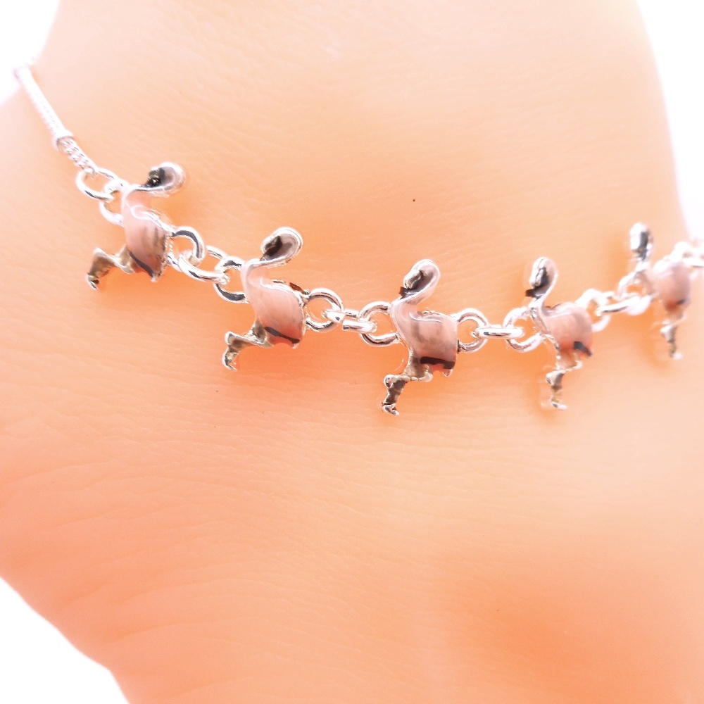 Pink Flamingo Anklet Enamel Bird Ankle Bracelet